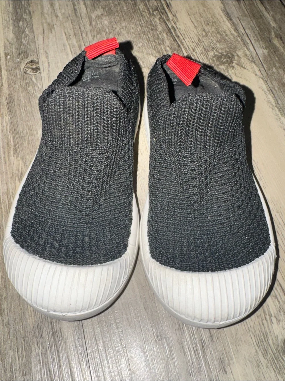 Cat & Jack Black Knit Slip-On Sneakers with Red Pull Tab